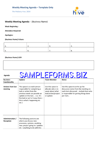 Weekly Agenda Template docx pdf free